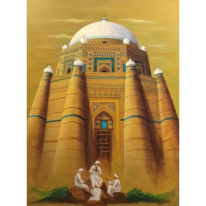 S. A. Noory, Shrine of Shah Rukne Alam - Multan, 30 x 42 Inch, Acrylic on Canvas, Cityscape Painting, AC-SAN-137